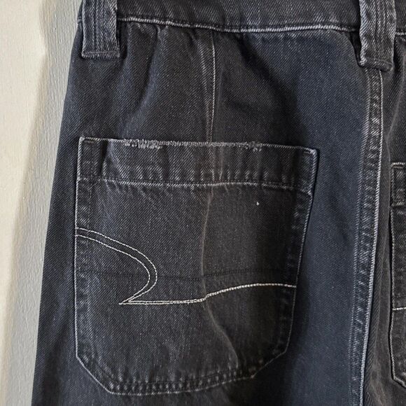 American Eagle Baggy Wide‎ Leg Jeans Womens 4 Black Bootcut Cargo Y2K Hi Rise - Picture 9 of 12